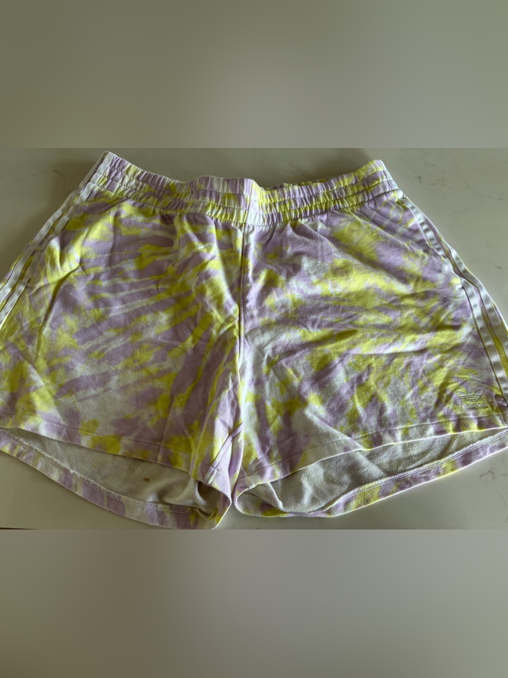 Adidas Originals 3-Stripes Shorts in purple and yellow  tie dye BNWOT